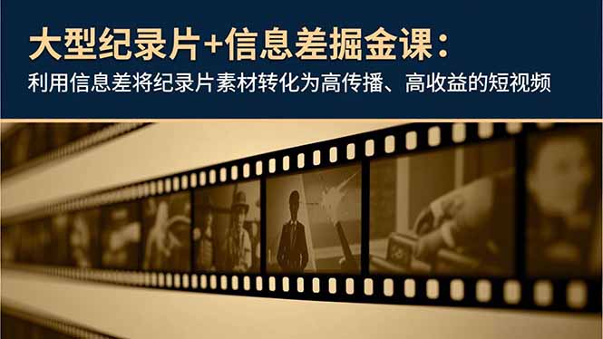 大型纪录片+信息差掘金课：利用信息差将纪录片素材转化为高传播、高收益的短视频-自媒小站网创副业站