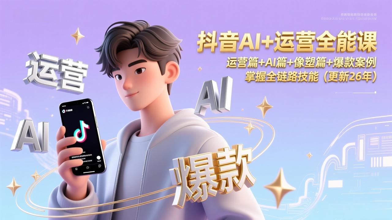 抖音AI+运营全能课，运营篇+AI篇+像塑篇+爆款案例，掌握全链路技能(更新26年-自媒小站网创副业站
