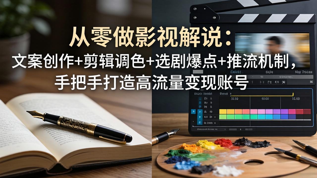 从零做影视解说：文案创作+剪辑调色+选剧爆点+推流机制，手把手打造高流量变现账号-自媒小站网创副业站