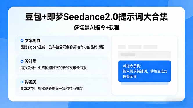 豆包+即梦Seedance2.0提示词大合集：多场景AI指令+教程，解锁文案、设计、影视高效创作-自媒小站网创副业站
