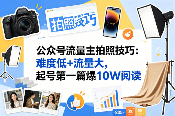 公众号流量主之拍照技巧赛道，难度低+流量大，起号第一篇就爆了10w阅读-自媒小站网创副业站