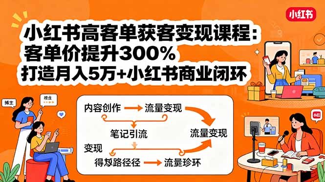 小红书高客单获客变现课程：客单价提升300%，打造月入10万+小红书商业闭环-自媒小站网创副业站