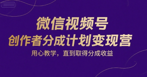 微信视频号创作者分成计划变现营，用心教学，直到取得分成收益-自媒小站网创副业站