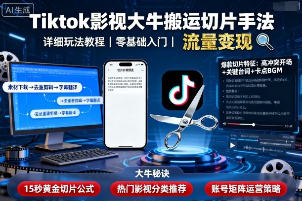 Tiktok影视大牛搬运切片手法，详细玩法教程-自媒小站网创副业站