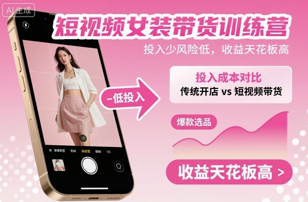 短视频女装带货训练营，投入少风险低，收益天花板高-自媒小站网创副业站
