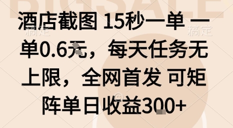 酒店截图15秒一单,一单0.6米,每天任务无上限,全网首发可矩阵单日收益3张【揭秘】-自媒小站网创副业站