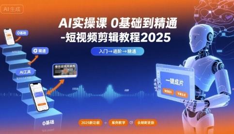 AI实操课0基础到精通-短视频剪辑教程2025-自媒小站网创副业站