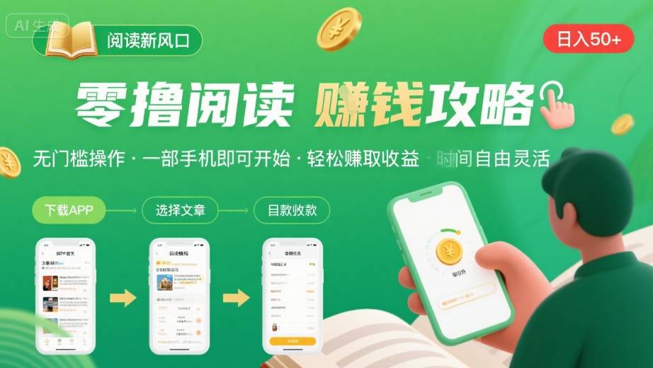 零撸阅读新风口，无门槛轻松挣，一部手机，日入 50-3张【揭秘】-自媒小站网创副业站
