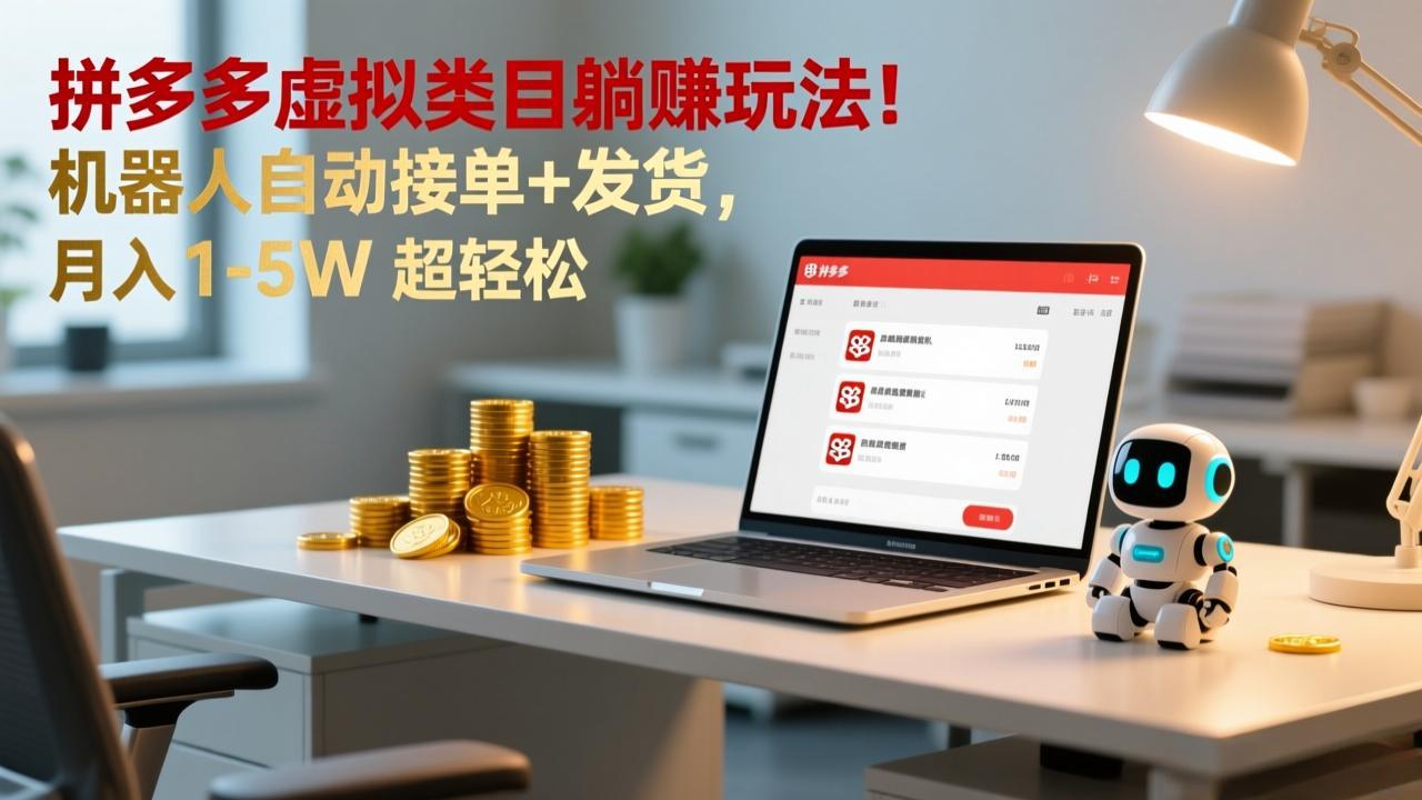 多多虚拟类目躺赚玩法！机器人自动接单+发货，月入 1-5W 超轻松-自媒小站网创副业站