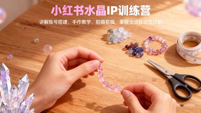 小红书水晶IP训练营，讲解账号搭建、手作教学、拍摄剪辑，全流程运营技能-自媒小站网创副业站