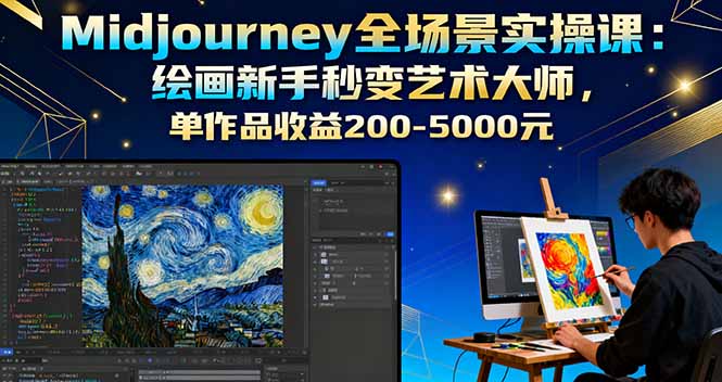 Midjourney全场景实操课：绘画新手秒变艺术大师，单作品收益200-5000元-自媒小站网创副业站