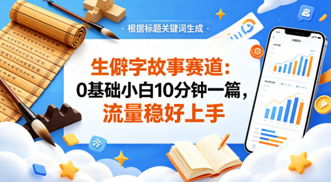 公众号流量主——生僻字故事赛道，流量稳，好上手，0基础小白也能10分钟一篇-自媒小站网创副业站