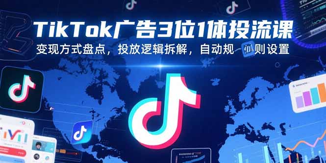 TikTok广告3位1体投流课，变现方式盘点，投放逻辑拆解，自动规则设置-自媒小站网创副业站