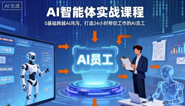 Ai智能体实战课程，0基础跨越Ai鸿沟，打造24小时帮你工作的Ai员工，打破常规，以实战定义Ai-自媒小站网创副业站