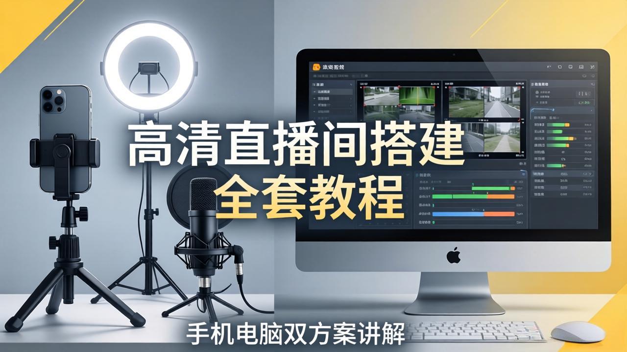 高清直播间搭建全套教程，手机电脑双方案讲解，设备选型调试多机位实操教学-自媒小站网创副业站