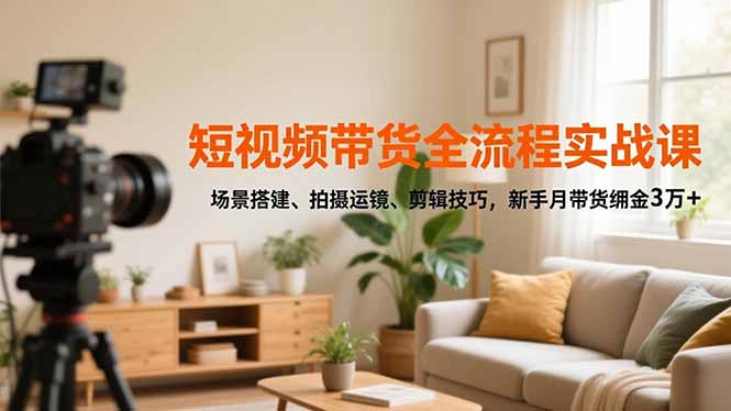 短视频带货全流程实战课，场景搭建、拍摄运镜、剪辑技巧，新手月带货佣金3万+-自媒小站网创副业站