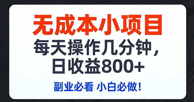 无成本小项目,每天操作几分钟,日收益800+ 副业必看 小白必做！-自媒小站网创副业站