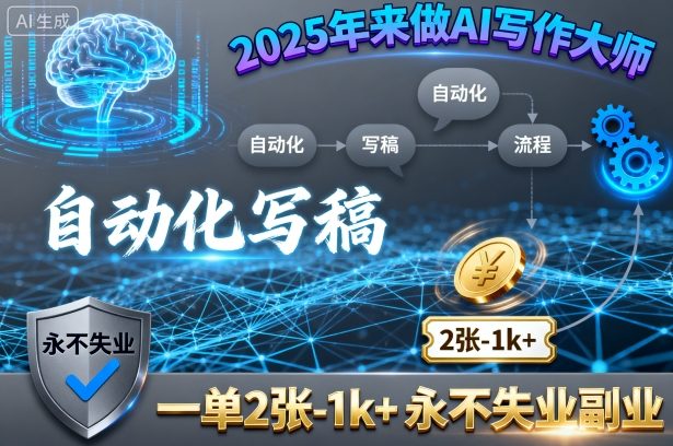2025年来做AI写作大师，自动化写稿，一单2张-1k+，永不失业副业-自媒小站网创副业站