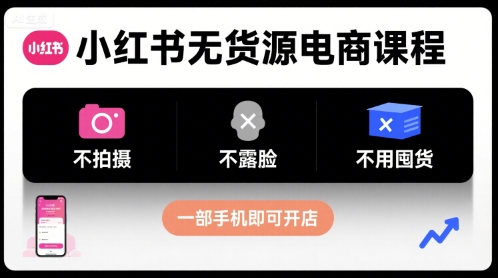 小红书无货源电商课程，不拍摄不露脸不用囤货，一部手机即可开店-自媒小站网创副业站