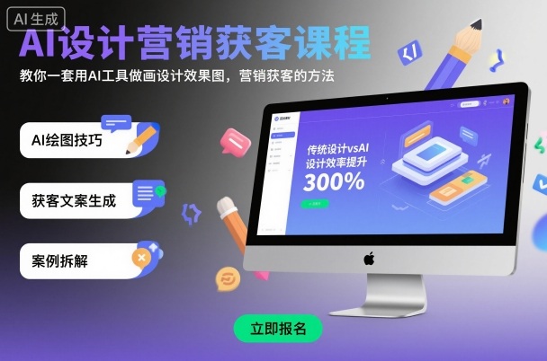 AI设计营销获客课程，教你一套用AI工具做画设计效果图，营销获客的方法-自媒小站网创副业站