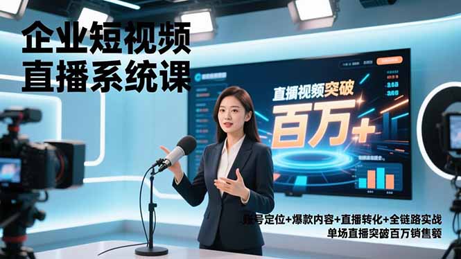 企业短视频直播系统课，账号定位+爆款内容+直播转化+全链路实战，单场直播突破百万销售额-自媒小站网创副业站