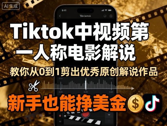Tiktok中视频第一人称电影解说，教你从0到1剪出一个优秀的原创解说作品，新手也能挣美金-自媒小站网创副业站