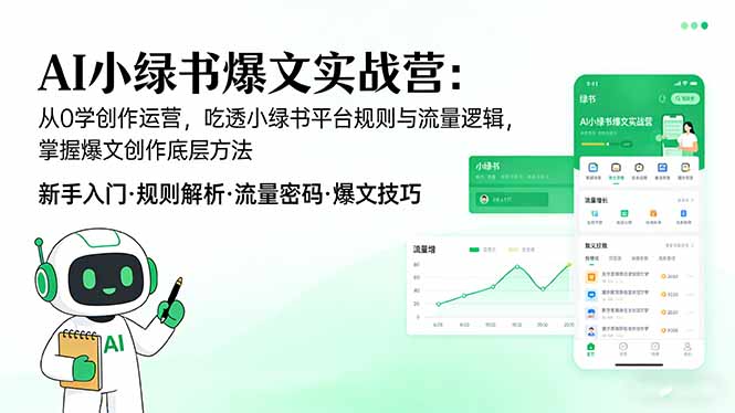 AI 小绿书爆文实战营：从0学创作运营，吃透小绿书平台规则与流量逻辑，掌握爆文创作底层方法-自媒小站网创副业站