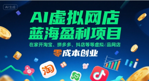 AI虚拟网店蓝海盈利项目，在家开淘宝、拼多多、抖店等虚拟品网店，零成本创业-自媒小站网创副业站