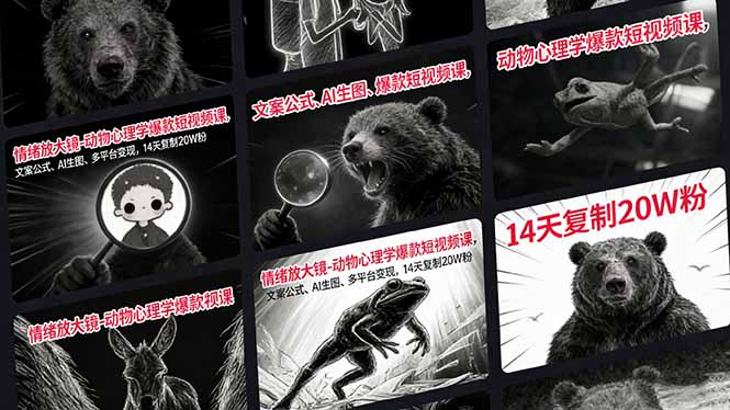 情绪放大镜-动物心理学爆款短视频课，文案公式、AI生图、多平台变现，14天复制20W粉-自媒小站网创副业站