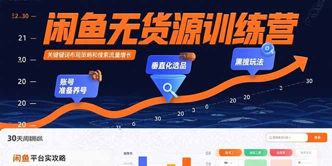 闲鱼无货源训练营：账号准备养号/垂直化选品/黑搜玩法，0基础30天盈利指南-自媒小站网创副业站