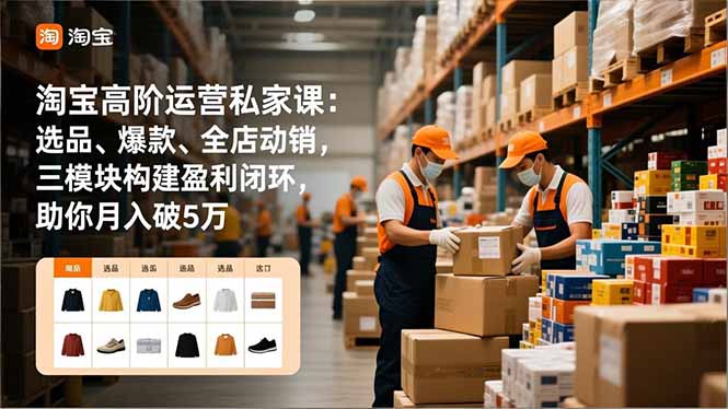 淘宝高阶运营私家课：选品、爆款、全店动销，三模块构建盈利闭环，助你月入破5万(更新12月-自媒小站网创副业站