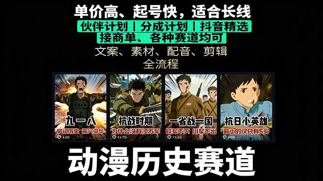 历史动漫赛道撸分成：起号、文案、素材、配音、剪辑，单视频收益破万-自媒小站网创副业站