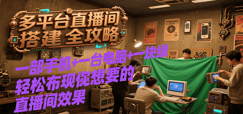 多平台直播间搭建全攻略，一部手机+一台电脑+一块绿布轻松实现你想要的直播间效果-自媒小站网创副业站