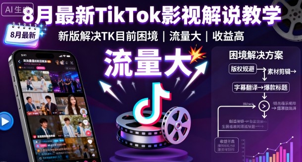 8月最新TikTok影视解说教学，新版解决TK目前困境，流量大，收益高-自媒小站网创副业站