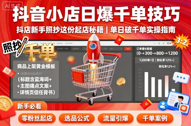 抖音小店日爆千单技巧，抖店新手照抄这份起店秘籍，单日破千单-自媒小站网创副业站