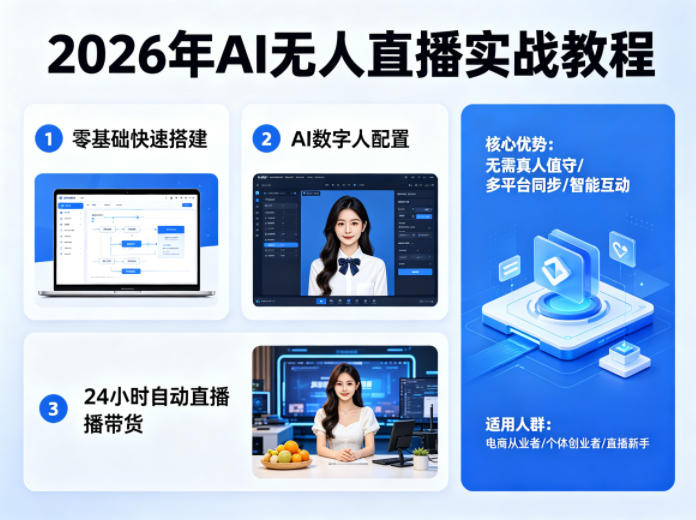 2026年AI无人直播实战教程，零基础也能快速搭建AI数字人无人直播间，实现24小时自动直播带货-自媒小站网创副业站