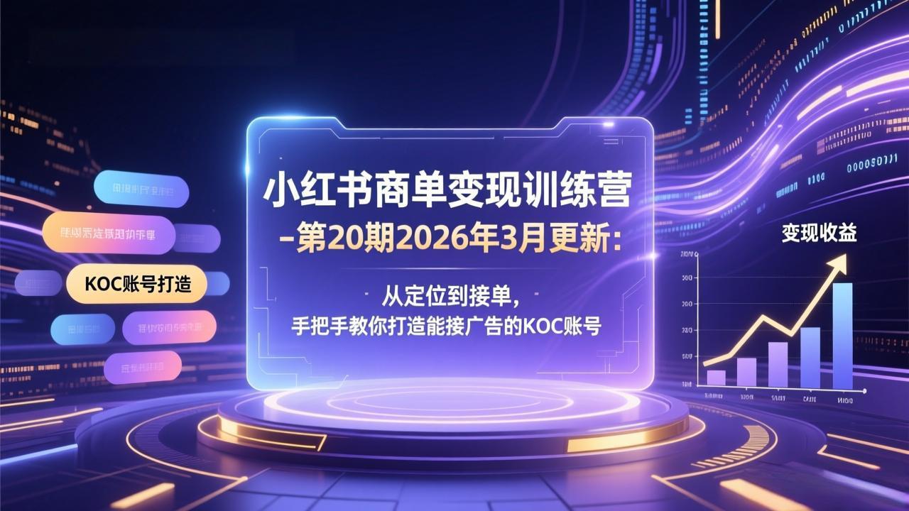小红书商单变现训练营-第20期26年3月更新：从定位到接单，手把手教你打造能接广告的KOC账号-自媒小站网创副业站