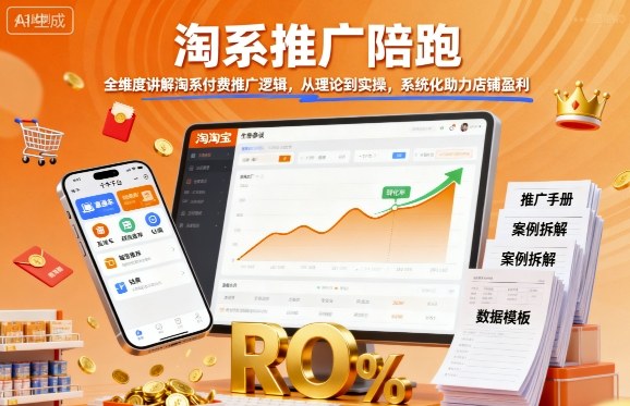 淘系推广陪跑，全维度讲解淘系付费推广逻辑，从理论到实操，系统化助力店铺盈利-自媒小站网创副业站