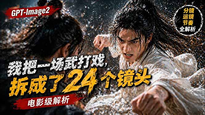 用GPT-Image2，把一段武打对决拆成24个连续镜头，从人物建立、动作衔接、运镜节奏，到情绪爆发-自媒小站网创副业站