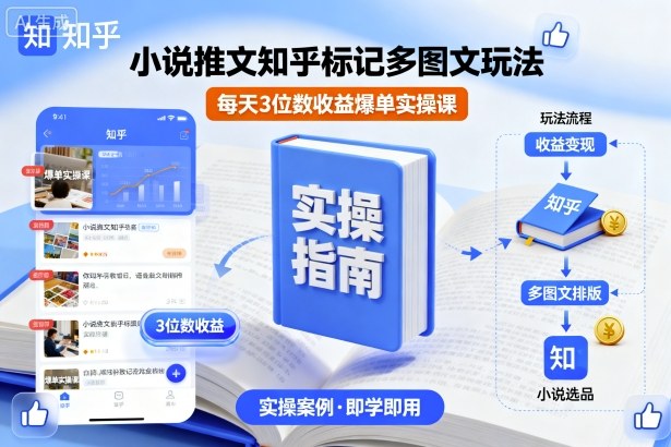 小说推文知乎标记多图文玩法，每天3位数收益爆单实操课-自媒小站网创副业站