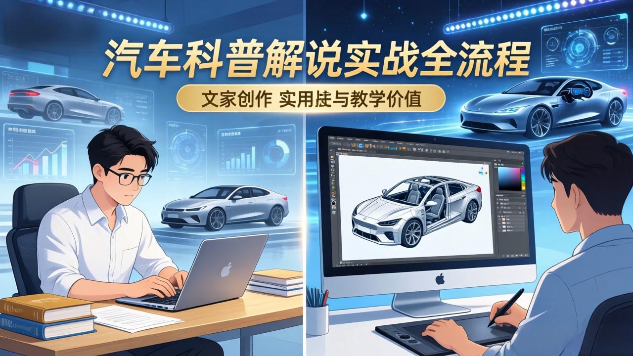 抖音汽车科普解说实战：文案+动画+画面处理+去水印全流程，打造专业汽车科普视频-自媒小站网创副业站