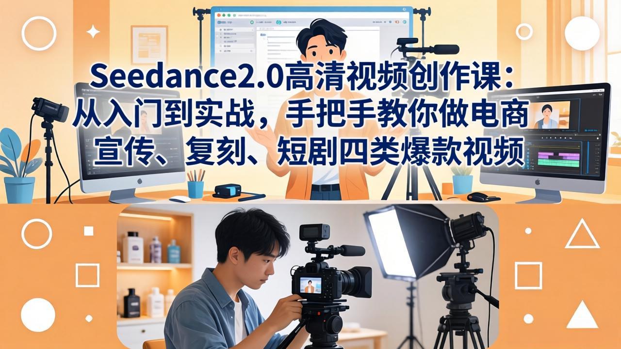 Seedance2.0高清视频创作课：从入门到实战，手把手教你做电商、宣传、复刻、短剧四类爆款视频-自媒小站网创副业站