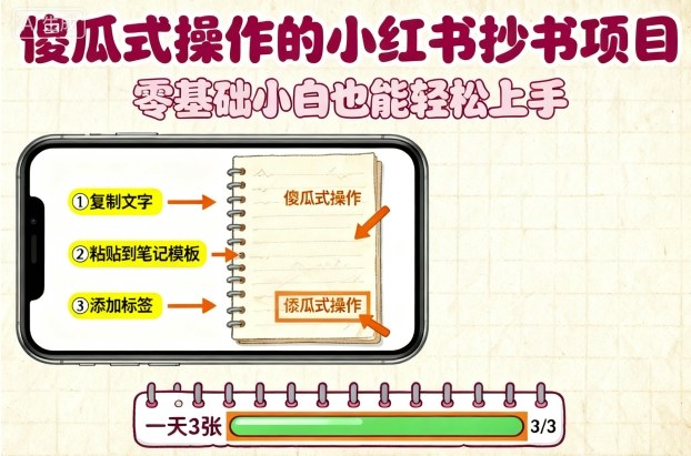 傻瓜式操作的小红书抄书项目，会复制粘贴就行，零基础小白也能一天3张-自媒小站网创副业站