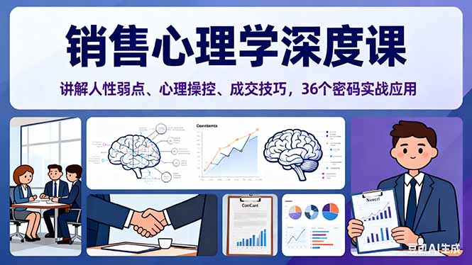 销售心理学深度课，讲解人性弱点、心理操控、成交技巧，36个密码实战应用-自媒小站网创副业站
