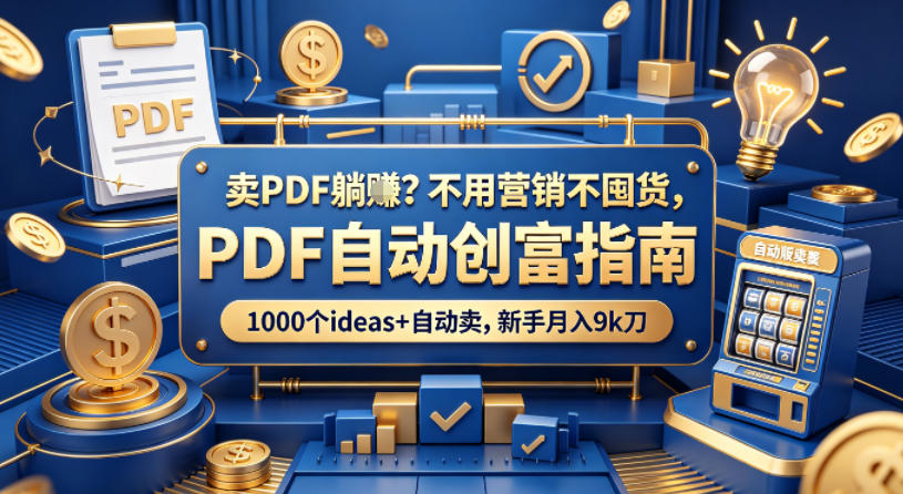 卖PDF躺賺？不用营销不囤货，PDF自动创富指南，1000个ideas+自动卖，新手月入9k刀【原创双语字幕】-自媒小站网创副业站