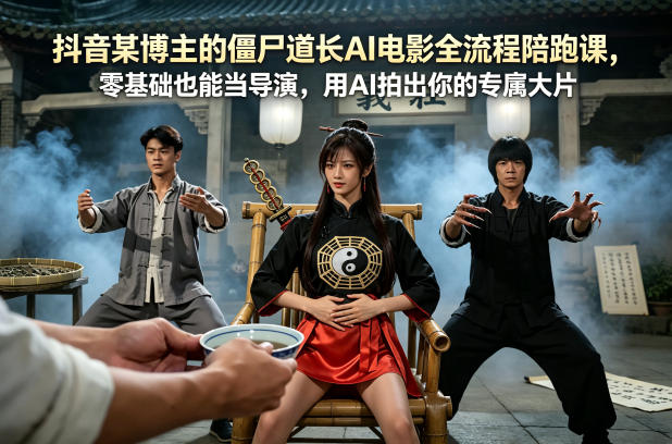 抖音某博主的僵尸道长AI电影全流程陪跑课，零基础也能当导演，用AI拍出你的专属大片-自媒小站网创副业站
