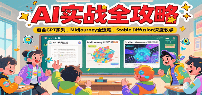 AI实战全攻略，包含GPT系列、Midjourney全流程、Stable Diffusion深度教学-自媒小站网创副业站