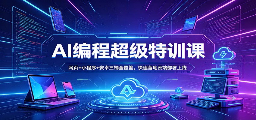 AI编程超级特训课：网页+小程序+安卓三端全覆盖，快速落地云端部署上线-自媒小站网创副业站
