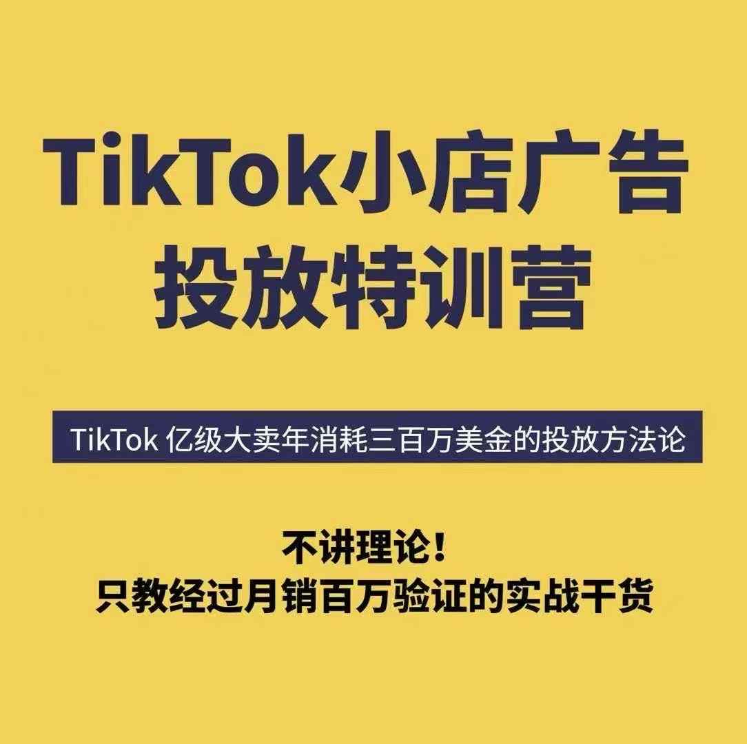 TikTok小店广告投放特训营，6天破局计划专治各种“投不动”，教你经过月销百万验证的实战干货-自媒小站网创副业站