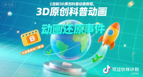 自制3D原创科普动画教程，动画还原事件，抖音最新热门赛道，可过伙伴计划-自媒小站网创副业站